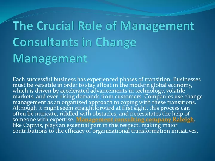 the crucial role of management consultants in change management