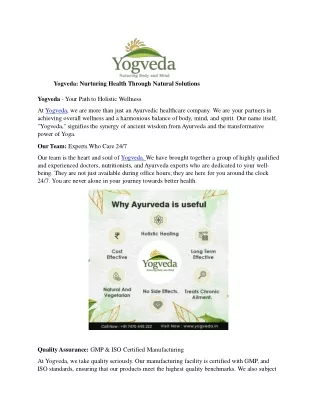 Yogveda: Nurturing Health Through Natural Solutions