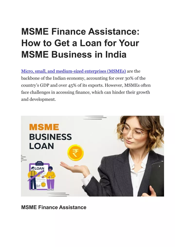 msme finance assistance how to get a loan