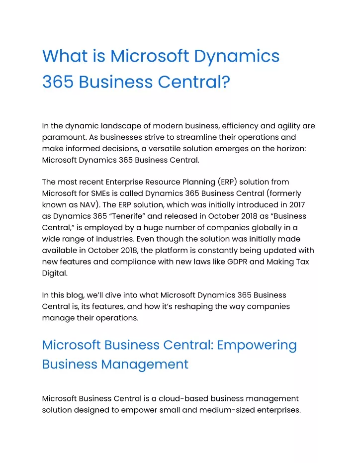 what is microsoft dynamics 365 business central
