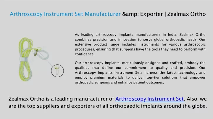 arthroscopy instrument set manufacturer amp exporter zealmax ortho