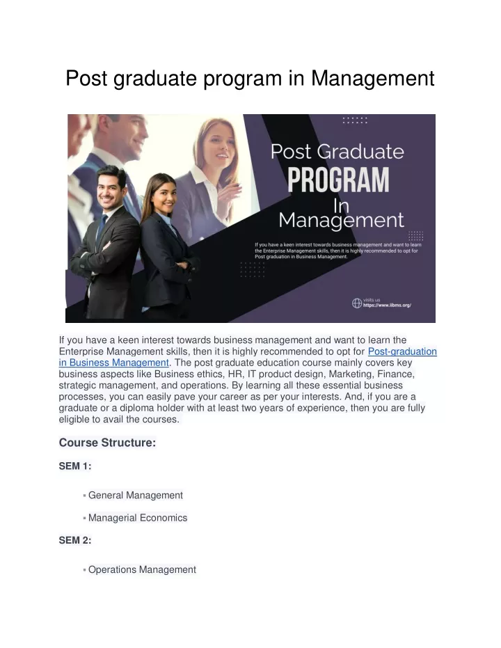 post graduate program in management
