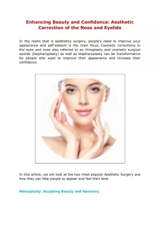 Enhancing Beauty and Confidence Aesthetic Correction of the Nose and Eyelids