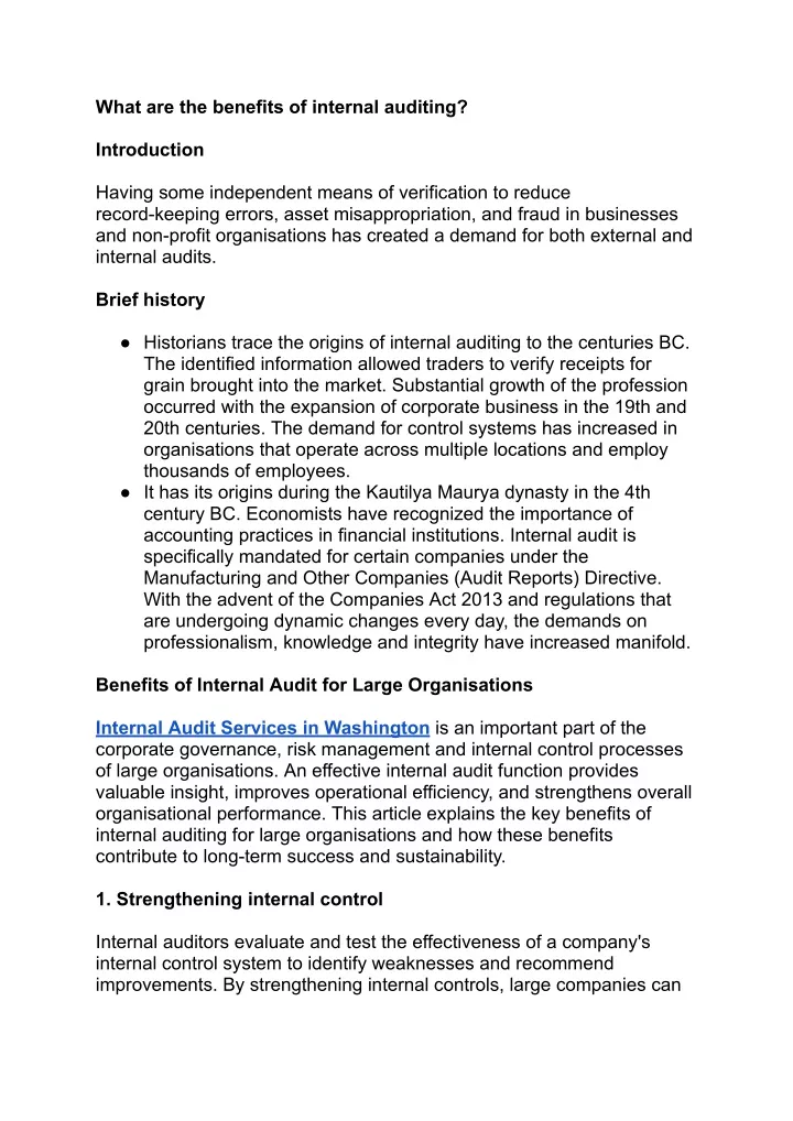 what are the benefits of internal auditing