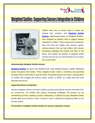 Weighted Stuffies - Supporting Sensory Integration in Children