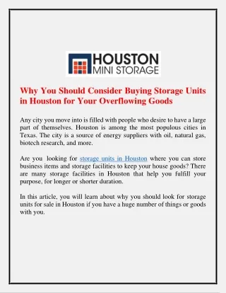 Why You Should Consider Buying Storage Units in Houston for Your Overflowing Goods