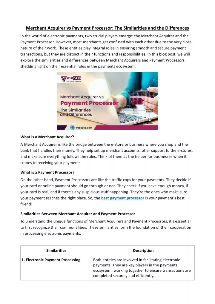 merchant acquirer vs payment processor