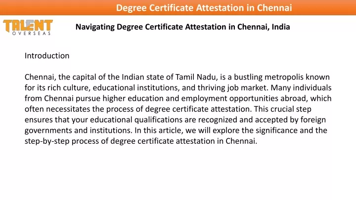 degree certificate attestation in chennai