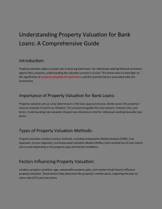Understanding Property Valuation for Bank Loans: A Comprehensive Guide