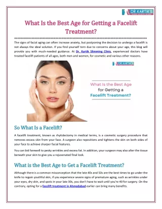 What Is the Best Age for Getting a Facelift Treatment