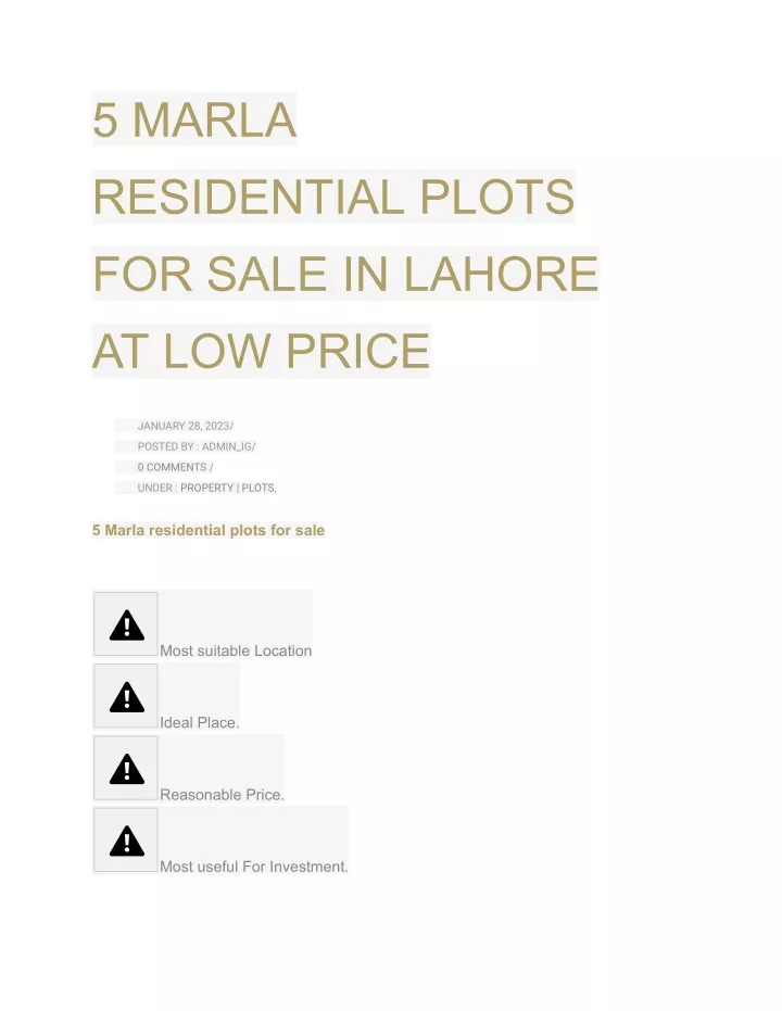 5 marla residential plots for sale in lahore