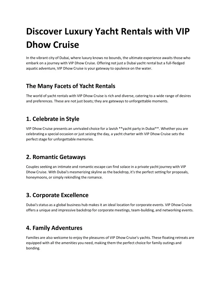 discover luxury yacht rentals with vip dhow cruise