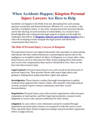When Accidents Happen Kingston Personal Injury Lawyers Are Here to Help
