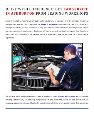 Drive with Confidence Get Car Service in Ashburton from Leading Workshops