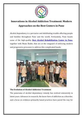Innovations in Alcohol Addiction Treatment Modern Approaches on the Best Centers in Pune