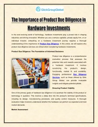 The Importance of Product Due Diligence in Hardware Investments