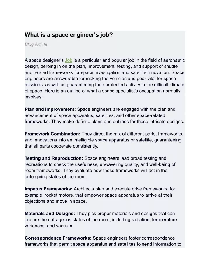 what is a space engineer s job