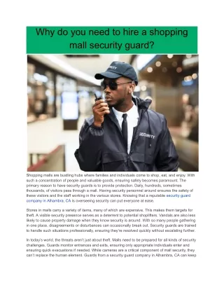 Why do you need to hire a shopping mall security guard