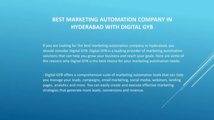best marketing automation company in hyderabad with digital gyb