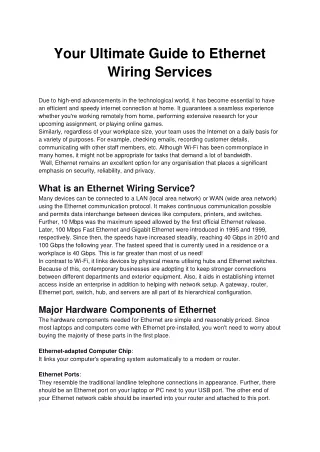 Your Ultimate Guide to Ethernet Wiring Services