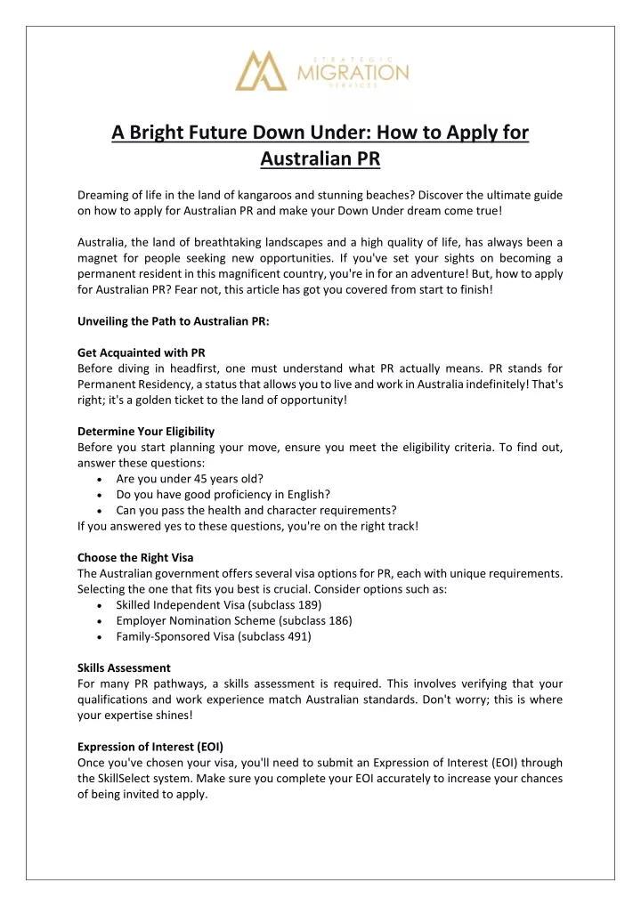 a bright future down under how to apply