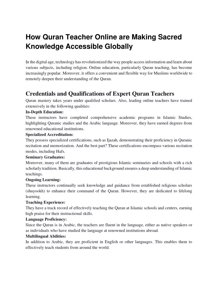 how quran teacher online are making sacred