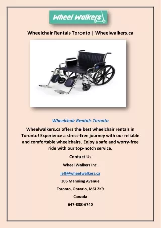 Wheelchair Rentals Toronto | Wheelwalkers.ca