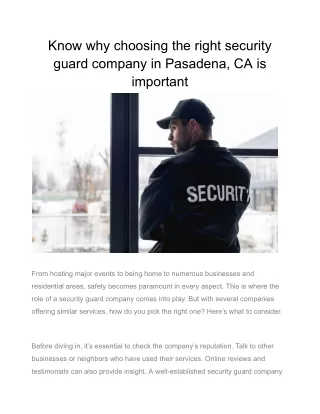 Know why choosing the right security guard company in Pasadena, CA is important