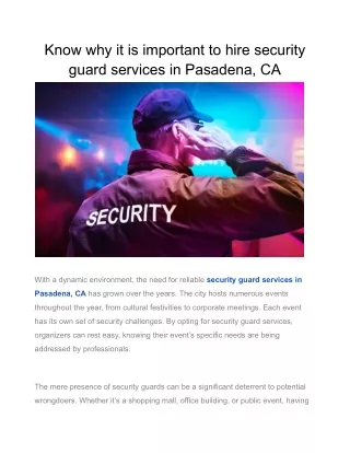 Know why it is important to hire security guard services in Pasadena, CA