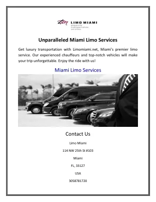 Unparalleled Miami Limo Services