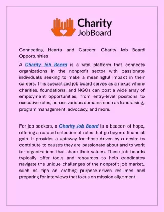 Connecting Hearts and Careers Charity Job Board Opportunities