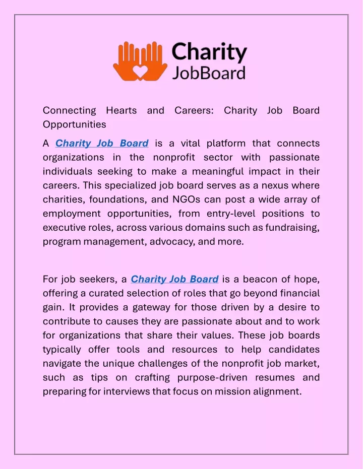 connecting hearts and careers charity job board