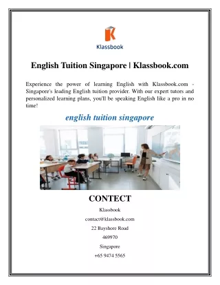 English Tuition Singapore  Klassbook