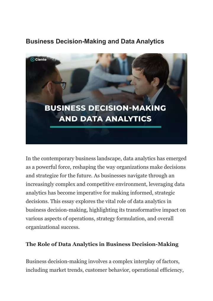 business decision making and data analytics