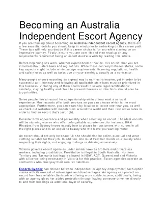 Becoming an Australia Independent Escort Agency