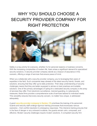 why you should choose a security provider company