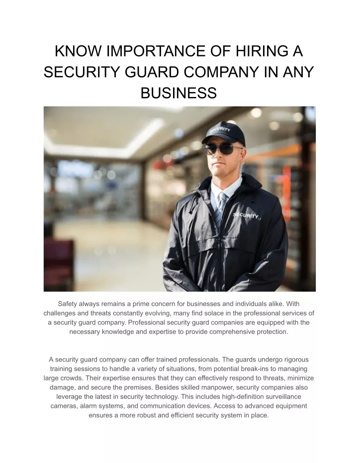 know importance of hiring a security guard