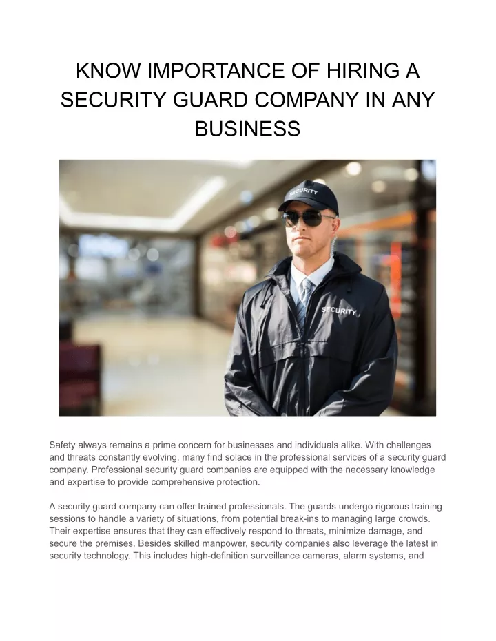 know importance of hiring a security guard