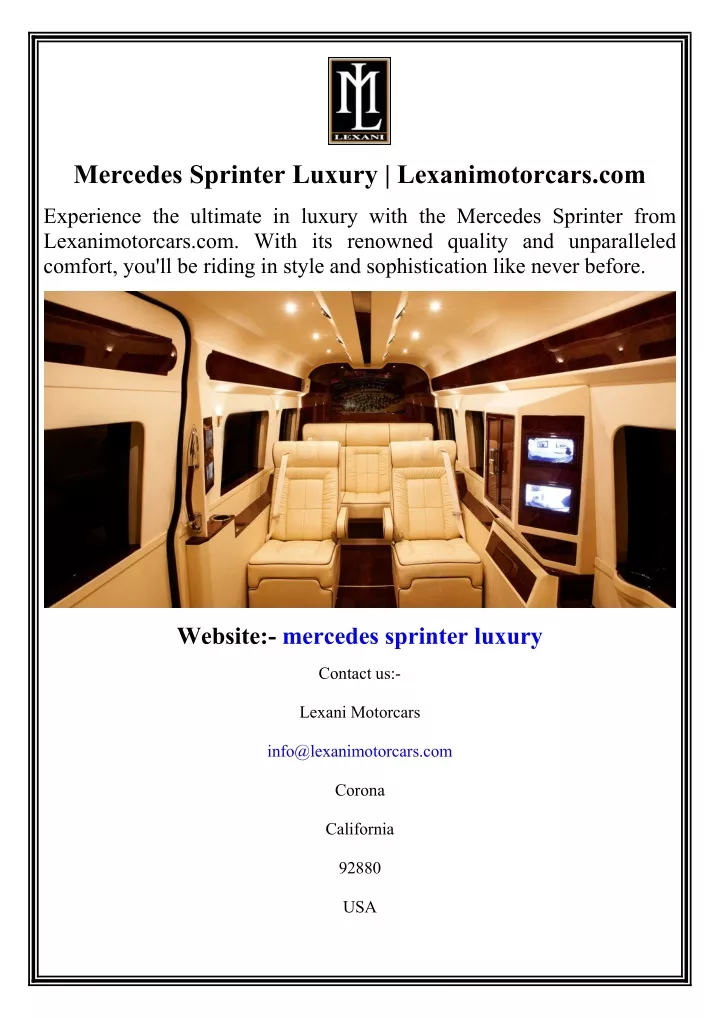 mercedes sprinter luxury lexanimotorcars com