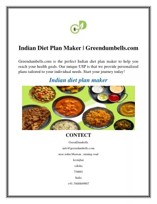 Indian Diet Plan Maker  Greendumbells