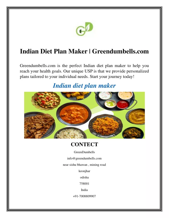 indian diet plan maker greendumbells com