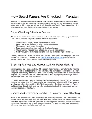 How Board Papers Are Checked In Pakistan