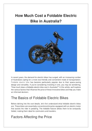How Much Cost a Foldable Electric Bike in Australia