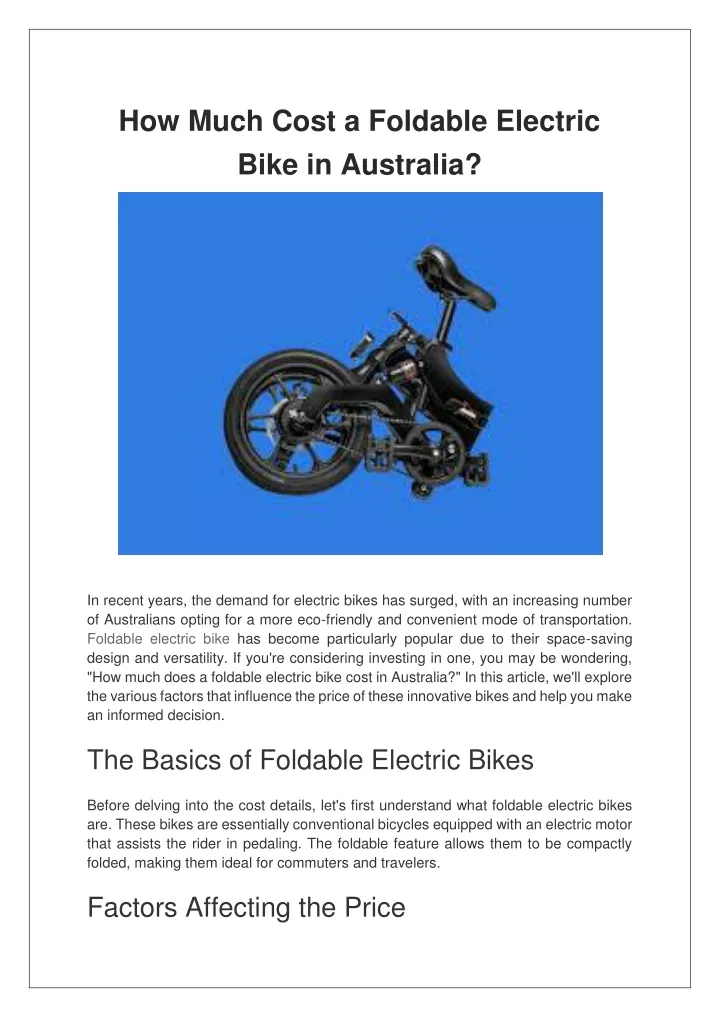 how much cost a foldable electric bike