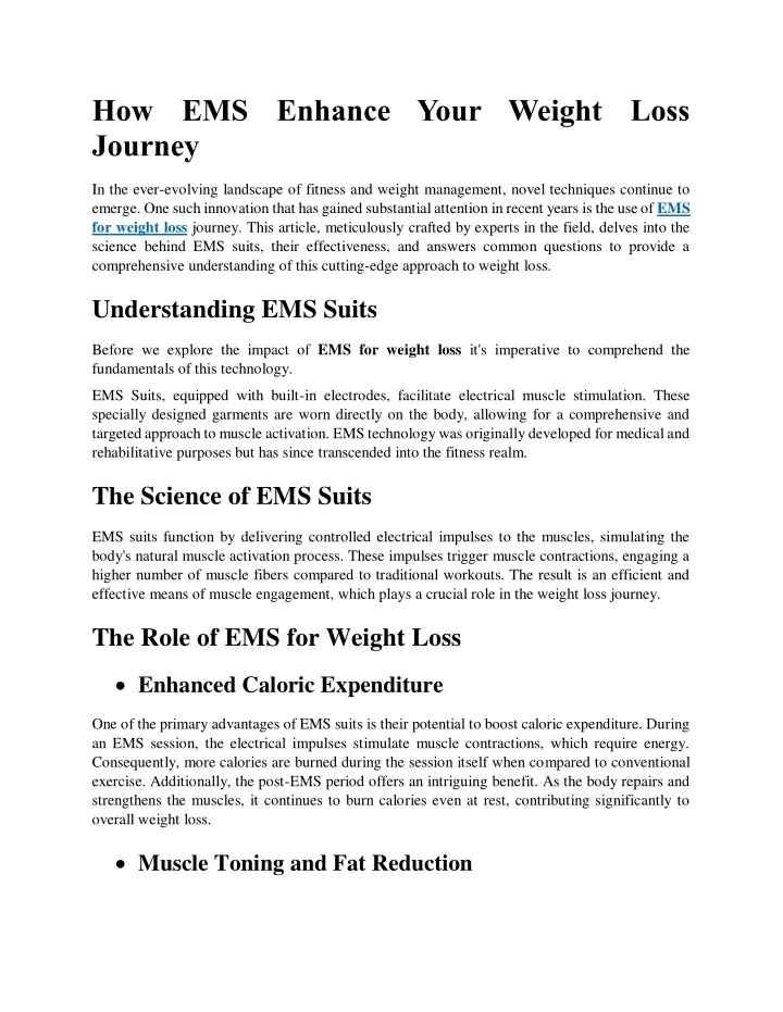 how ems enhance your weight loss journey
