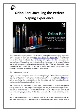 Orion Bar: Unveiling the Perfect Vaping Experience