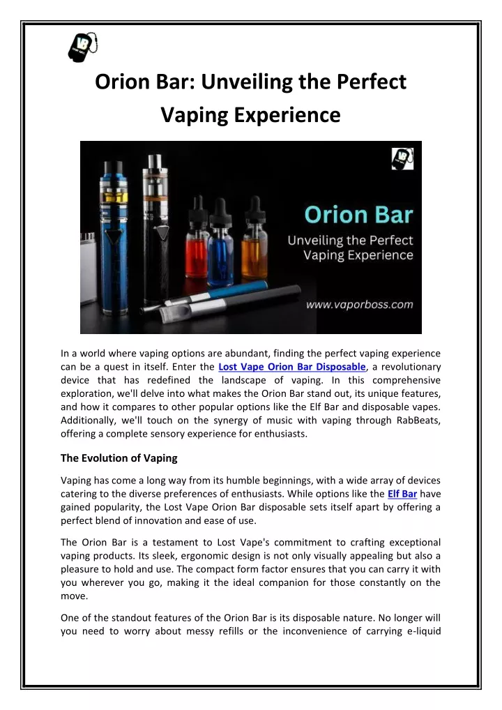 orion bar unveiling the perfect vaping experience