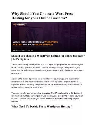 Why Should You Choose a WordPress Hosting for your Online Business