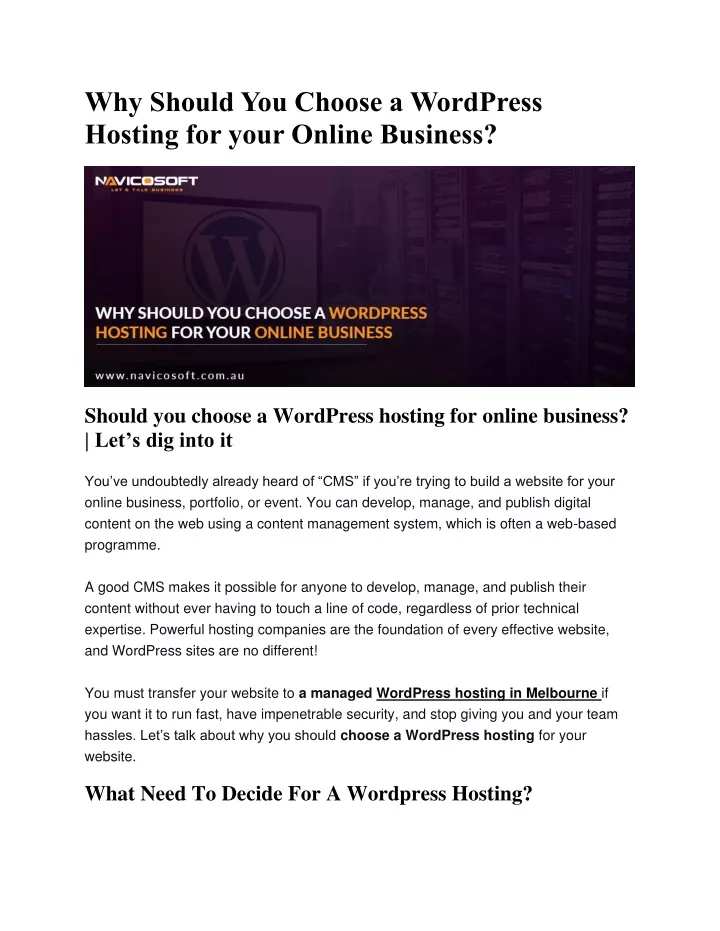 why should you choose a wordpress hosting