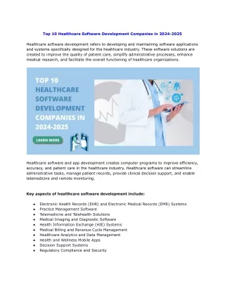 Top 10 Healthcare Software Development Companies in 2024-2025
